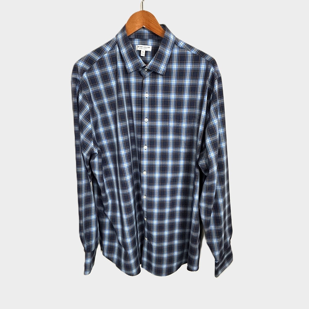 Peter Millar Summer Comfort Plaid Button Down Shirt Mens XL Blue